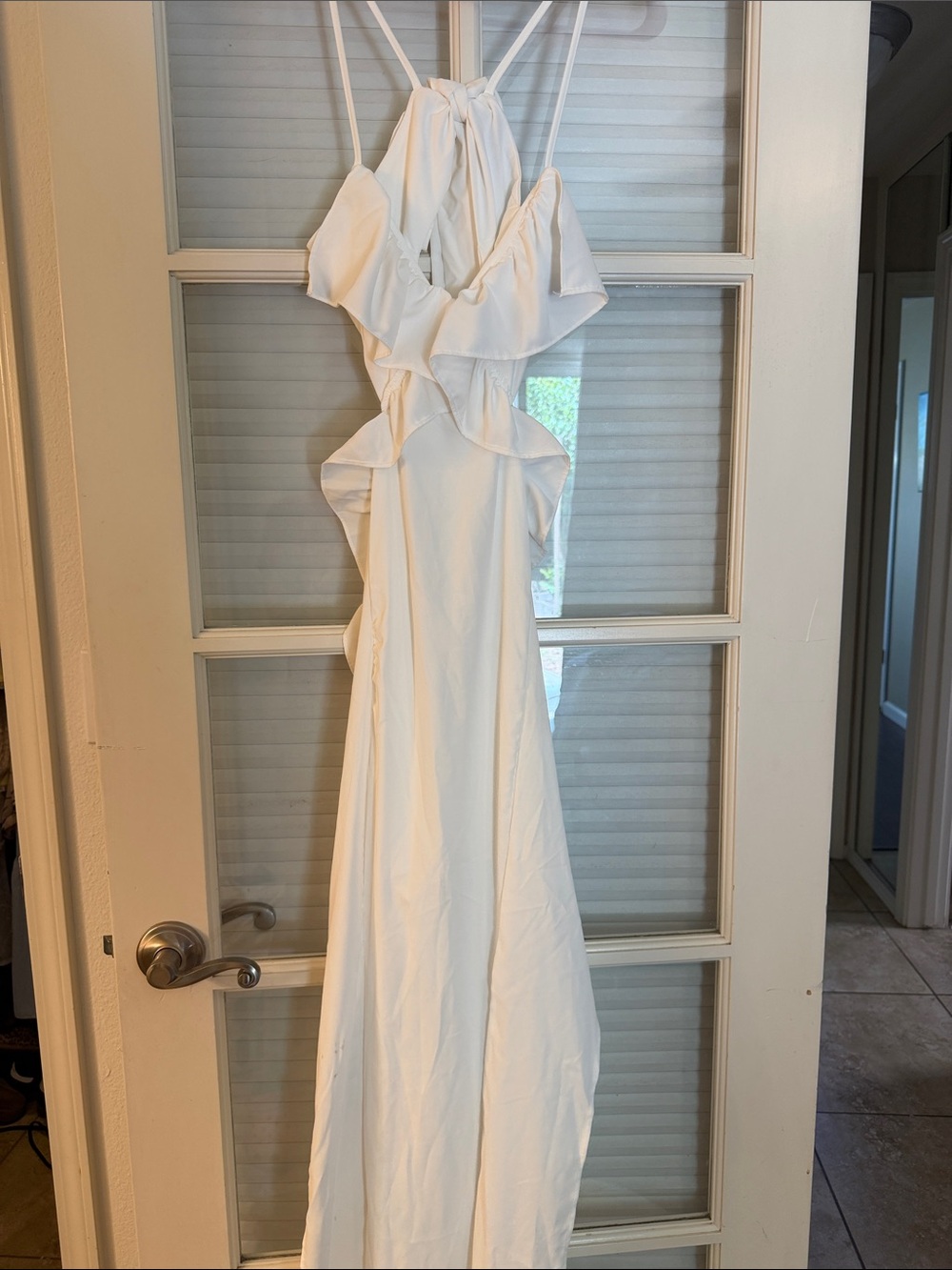 White Ruffle Strap Maxi Dress